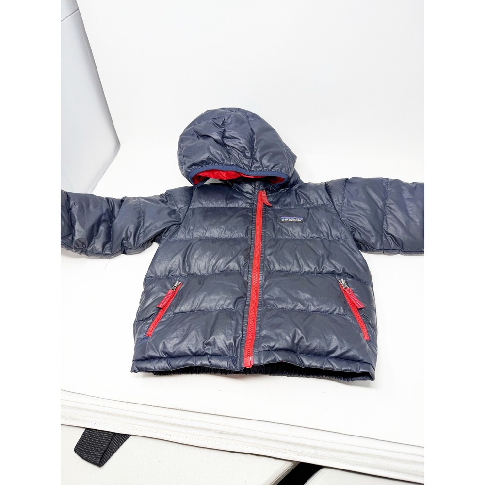 Patagonia Baby Hi-Loft Down Sweater Hoody 2T Navy Red STY60493 Puffer Jacket